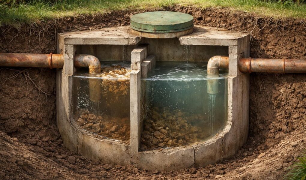 découvrez le schéma détaillé d'une fosse septique datant de 1970 pour mieux comprendre son fonctionnement et son entretien.