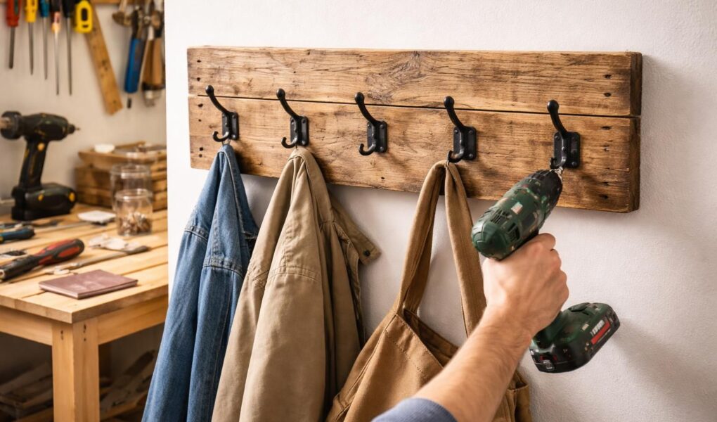 apprenez à fabriquer un porte-manteau mural original et éco-responsable à partir d'une palette en bois avec notre tuto diy déco facile et pas cher.