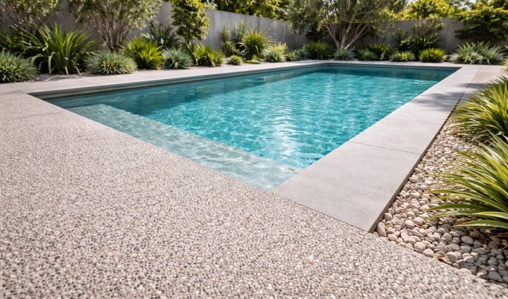 découvrez pourquoi le béton désactivé est le revêtement idéal autour de votre piscine : esthétique, antidérapant et durable pour un espace extérieur sécurisé et élégant.