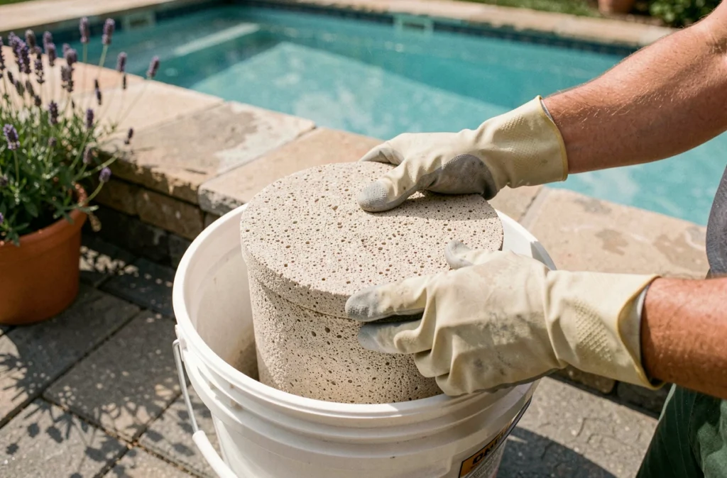Gros plan sur le nettoyage d'un filtre à diatomées pour piscine familiale en extérieur